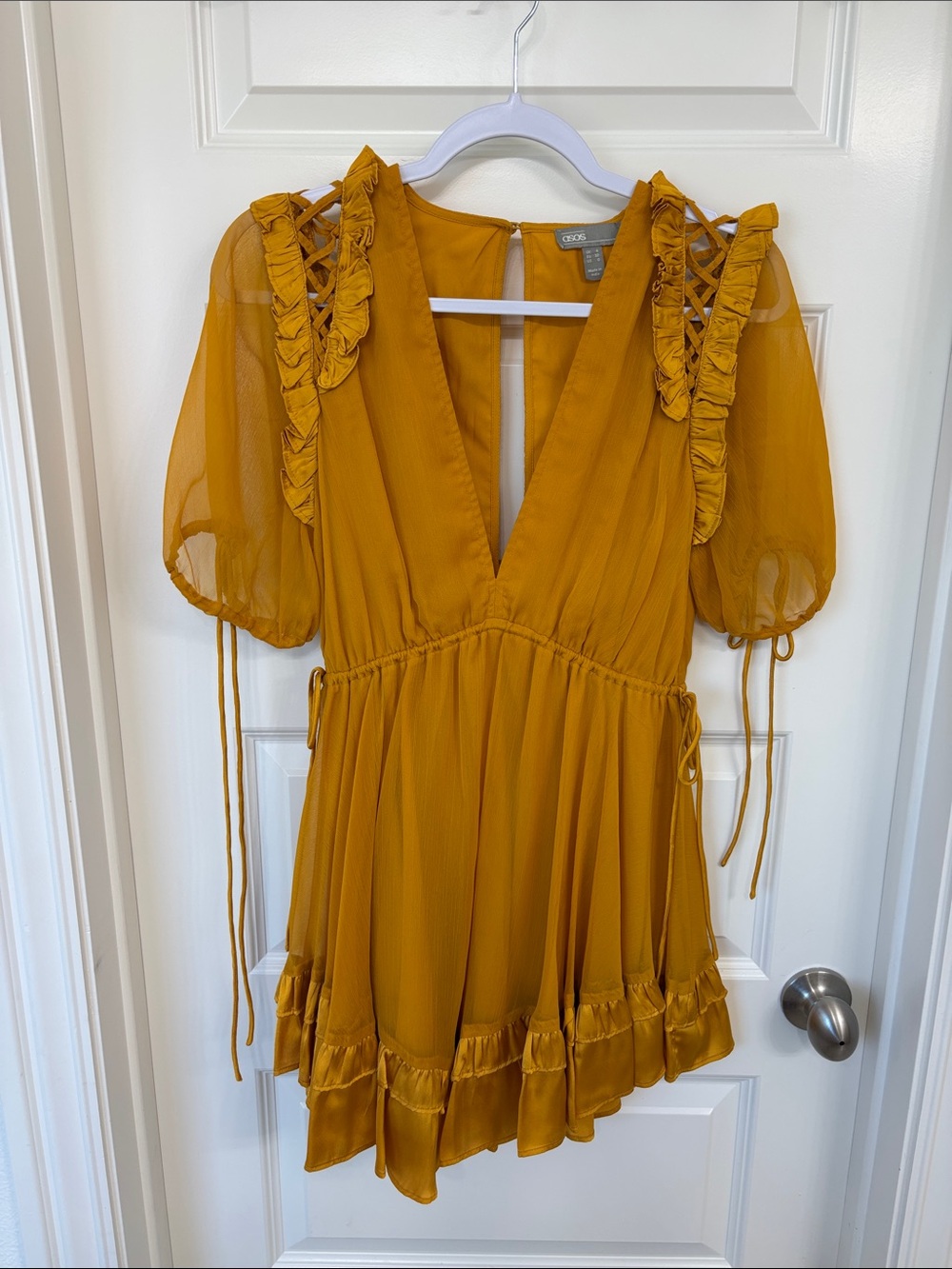 Astr Mustard Yellow V-Neck Ruffled Mini Tunic